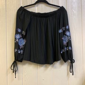 Black Embroidered Off-The-Shoulder Top